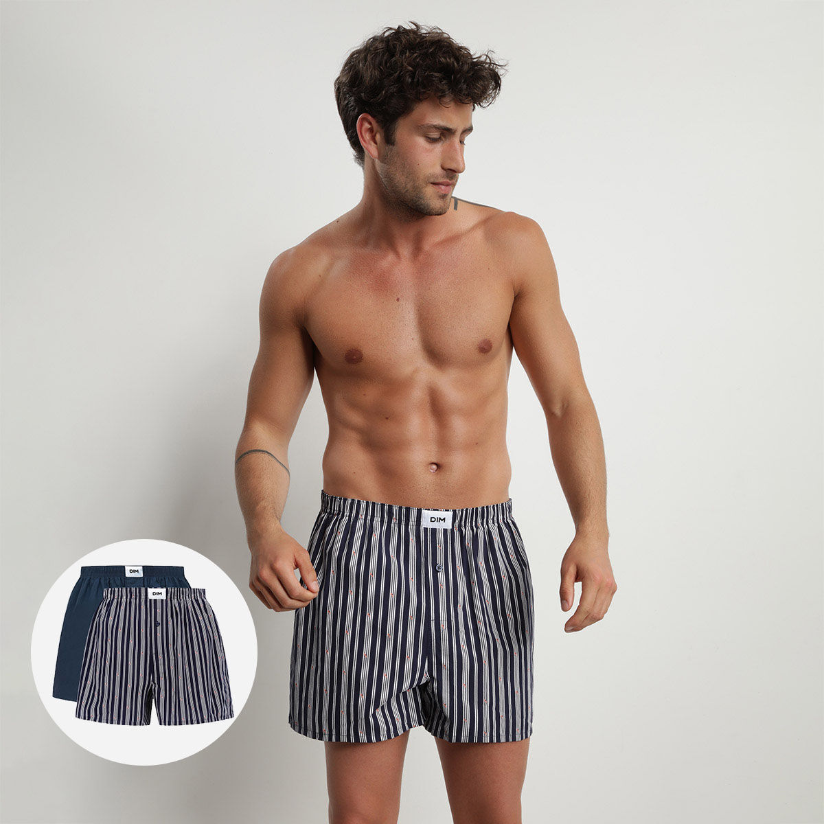 Pack of 2 men s Indigo Stripe organic cotton boxer shorts by Dim