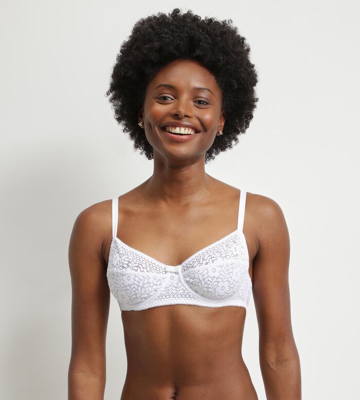 Soutien-gorge à armature en dentelle florale recyclée Blanc Dim Sublim, , DIM