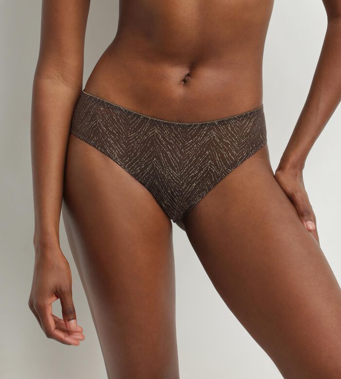 Chocolate tulle panties with gold stripes Dim Generous Limited Edition, , DIM