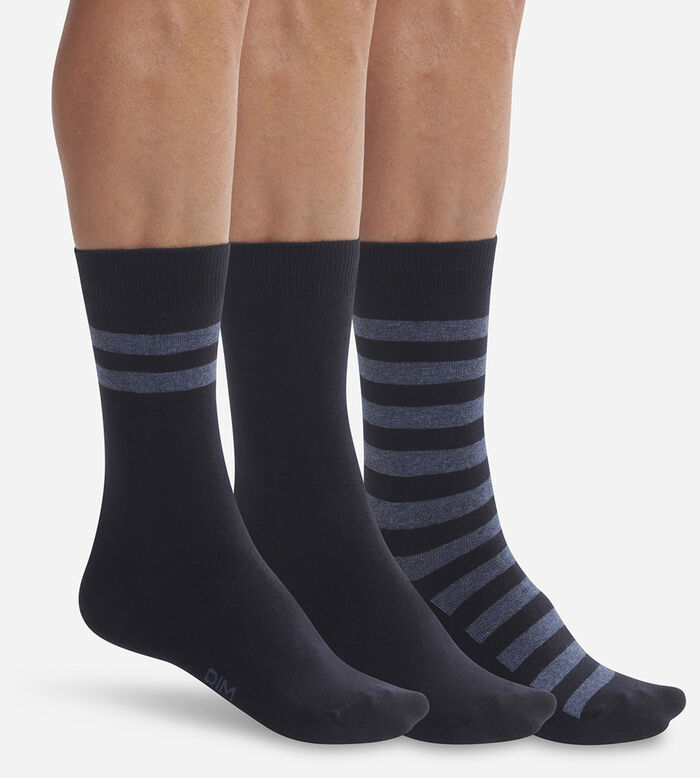 Pack of 3 pairs of men's blue striped socks Dim Coton Style, , DIM