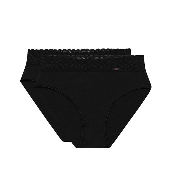 EcoDim high-waisted stretch black cotton and lace women's knickers