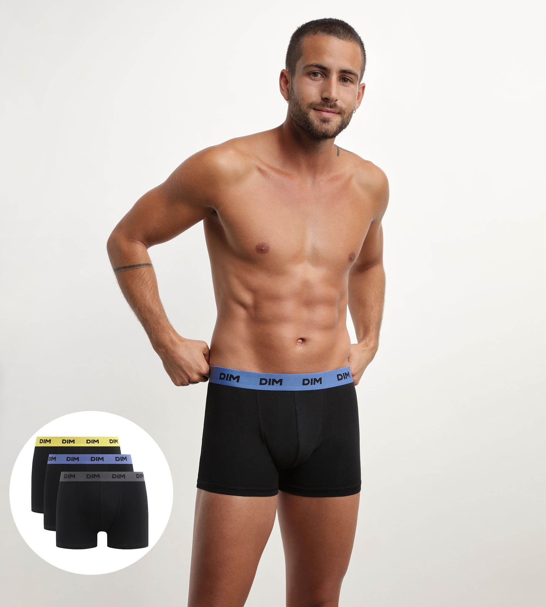 Pack of 3 black men s boxers with coloured waistband Mimosa Purple Mix colours