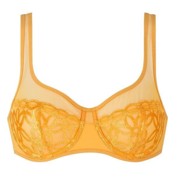 woman yellow embroidered silk bra comfortable