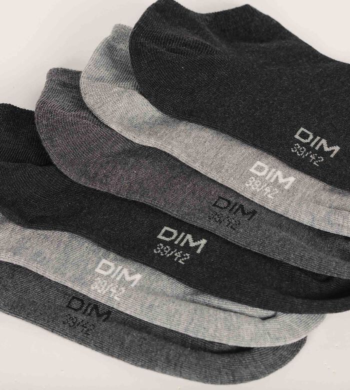 Pack of 3 pairs of Dim Coton Anthracite short socks, , DIM