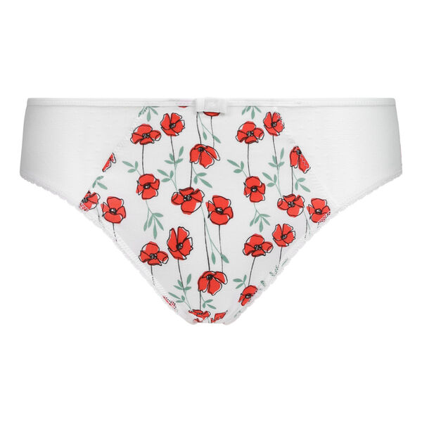 Women's cotton and tulle brief with poppy print White Generous Organic  Cotton