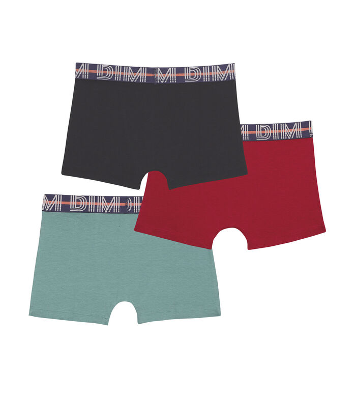 Pack of 3 boy's stretch cotton boxer shorts Red Blue Green EcoDim Classic, , DIM