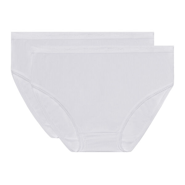 Pack of 2 pairs of Pur Coton high rise bikini knickers in white