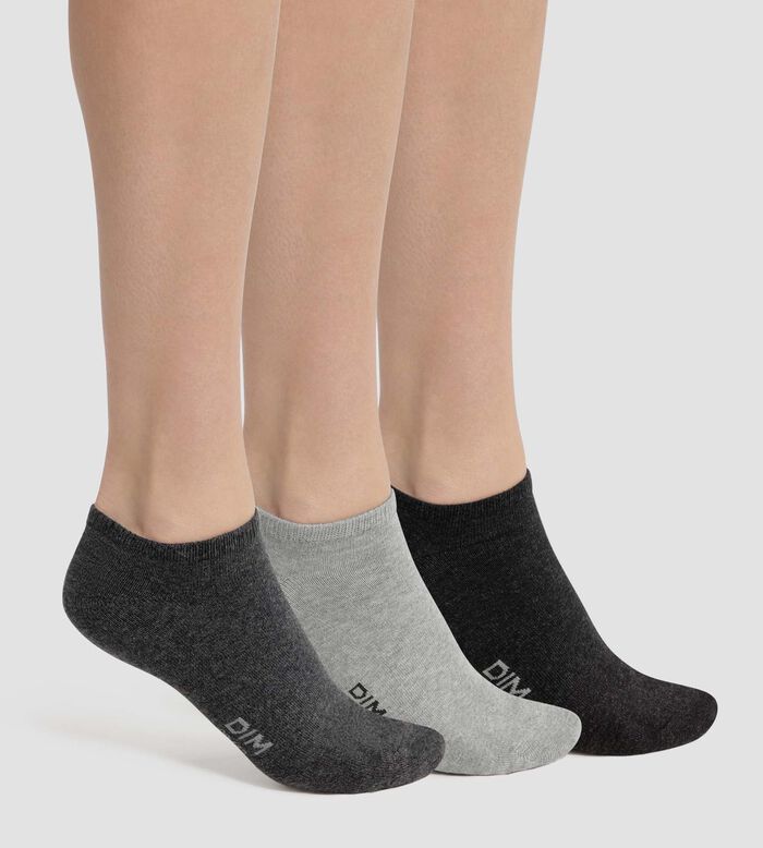Pack of 3 Women's Anthracite Grey Short Socks Dim Cotton, , DIM