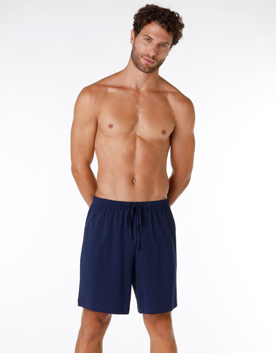 Men s short pyjama trousers in 100 cotton jersey navy blue