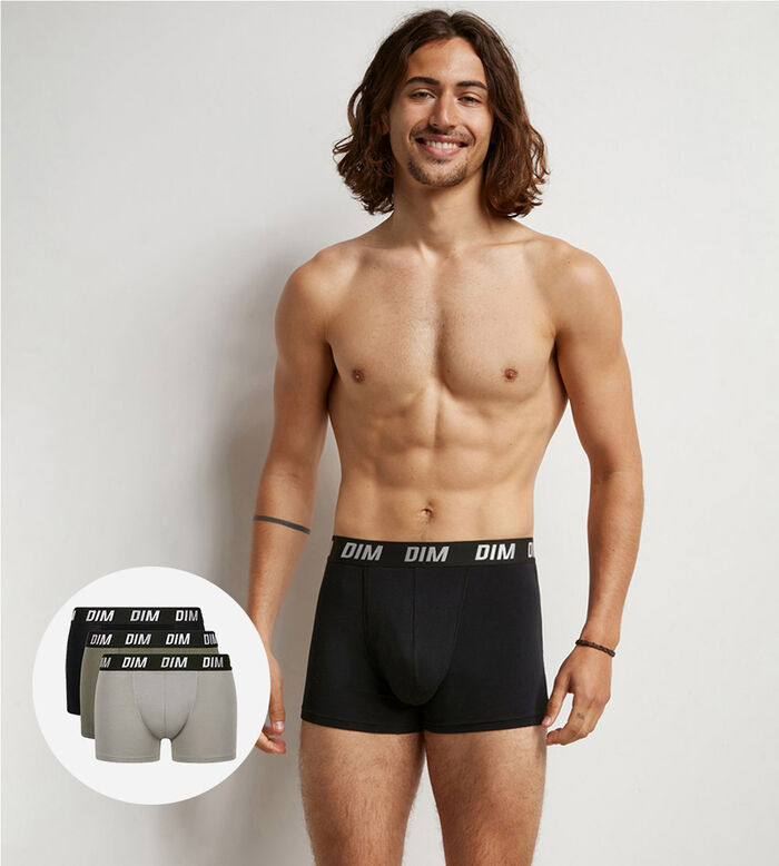 Pack of 3 men's Charcoal and Green organic stretch cotton boxers by Dim  Green Bio