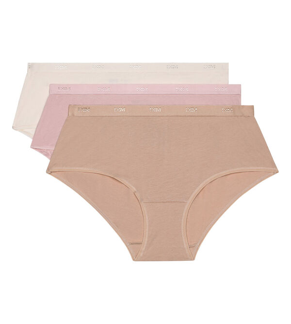Pack of 3 pairs of Les Pockets Coton boyshorts in white/nude/black