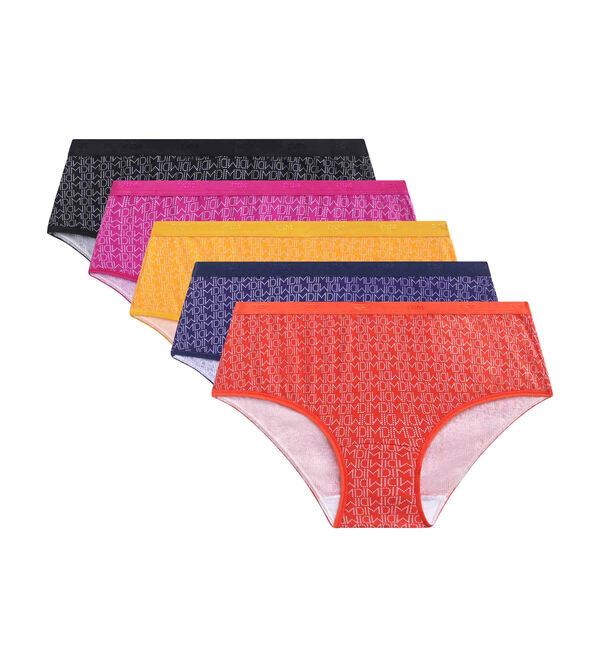 Pack of 5 women's briefs in multicoloured stretch cotton logomania Les  Pockets