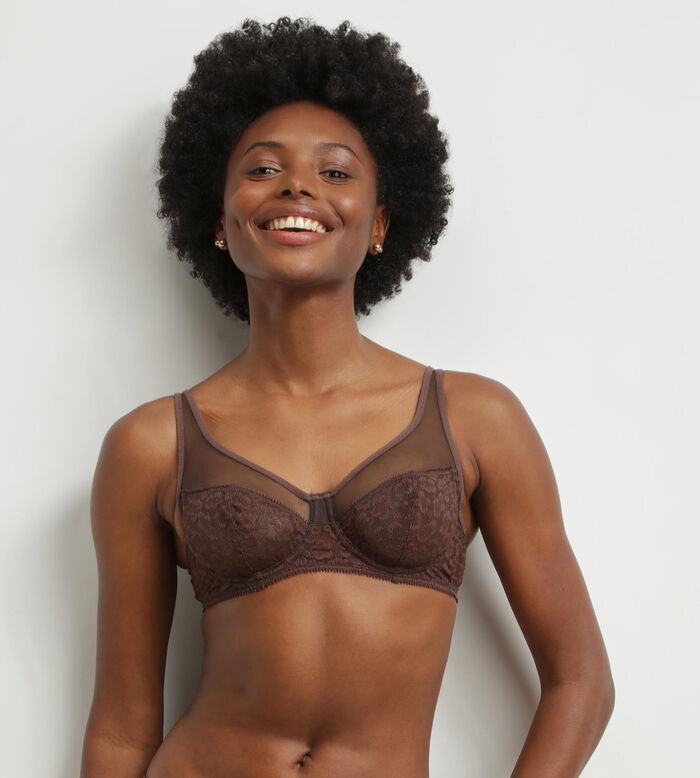 Chocolate leopard lace push-up bra Dim Generous, , DIM