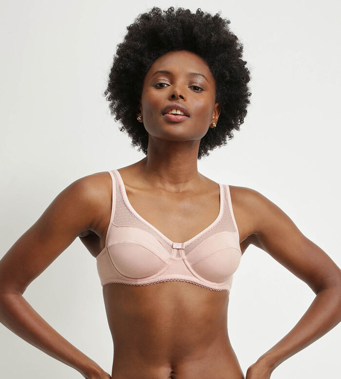 Generous Pink organic cotton and plumetis underwired bra, , DIM