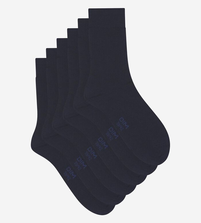 Pack of 3 Pairs of Dim Navy Cotton Comfort Men's Socks, , DIM