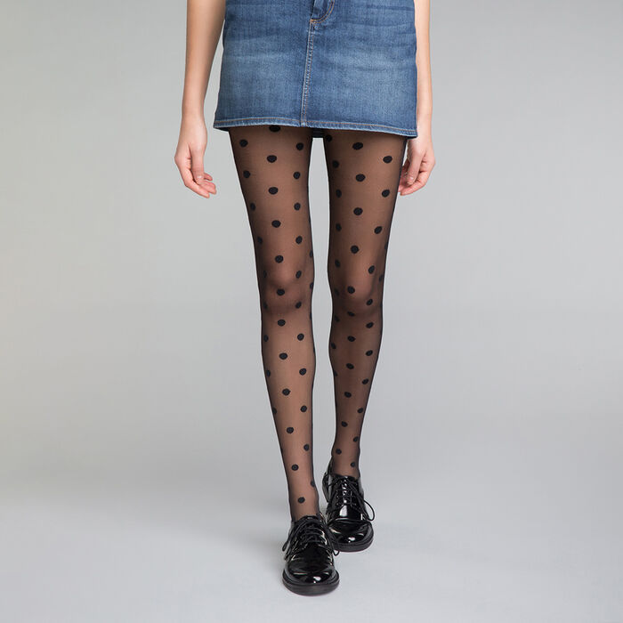 Women's black sheer tights with Dim Style logo pattern