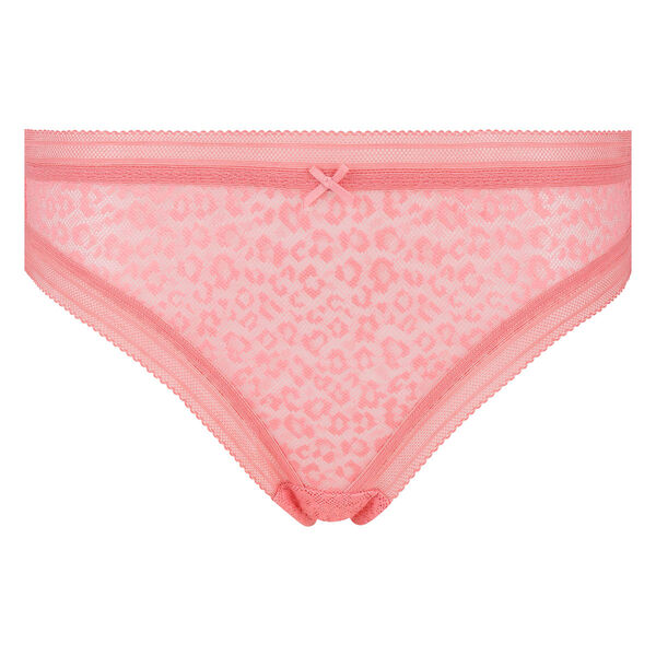 Coral pink microfiber brief with leopard print lace Dim Dotty Mesh
