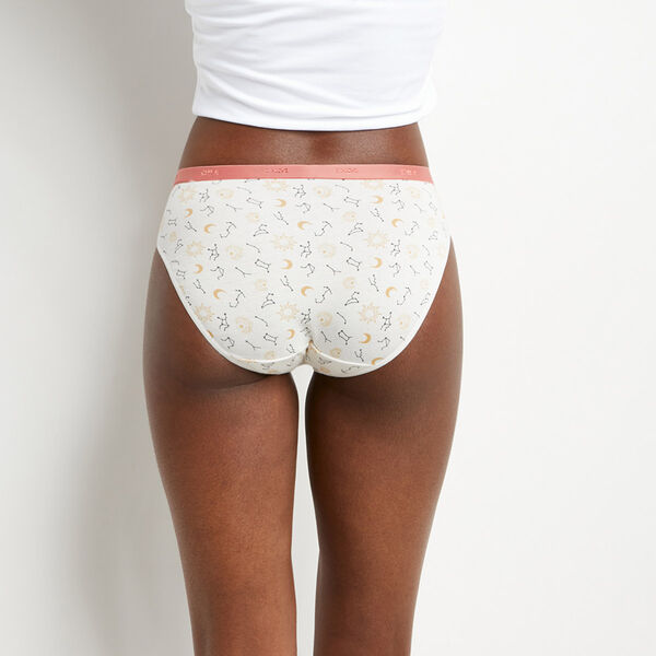 Les Pockets Pack of 5 Beige cosmic pattern stretch cotton knickers