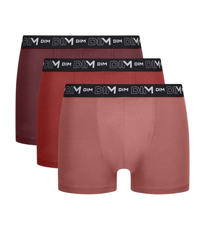 Pack of 3 boxers cotton stretch men's Red Pink earth Dim, , DIM