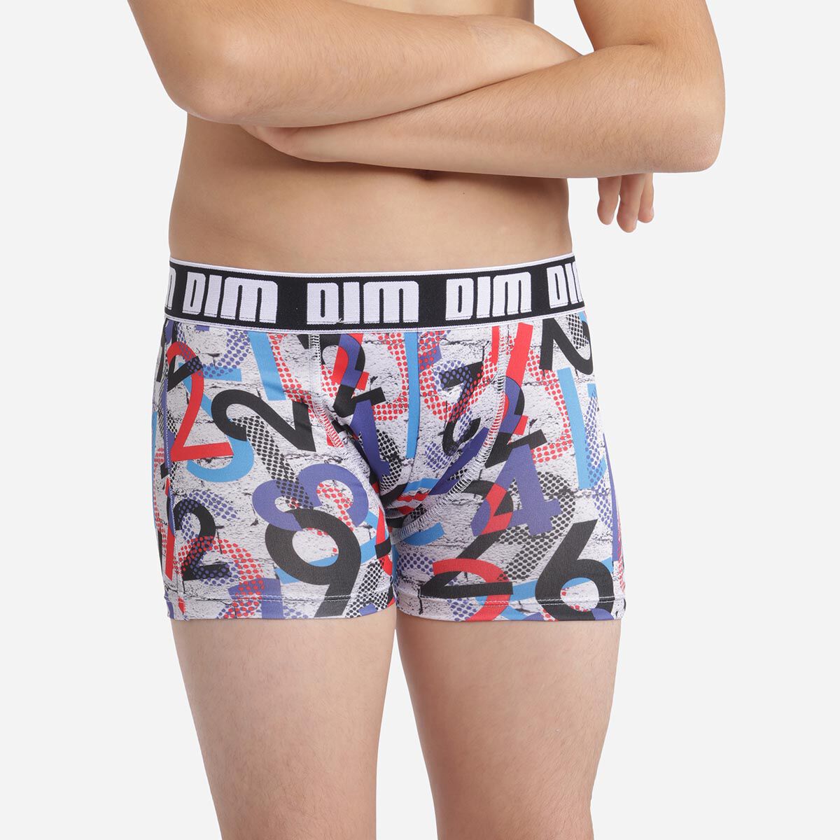 Gray Dim Micro Boy s boxer briefs in microfiber with printed numbers