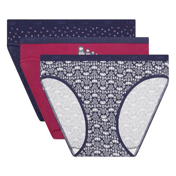 Les Pockets Cotton pack of 3 stretch cotton briefs with dolls print