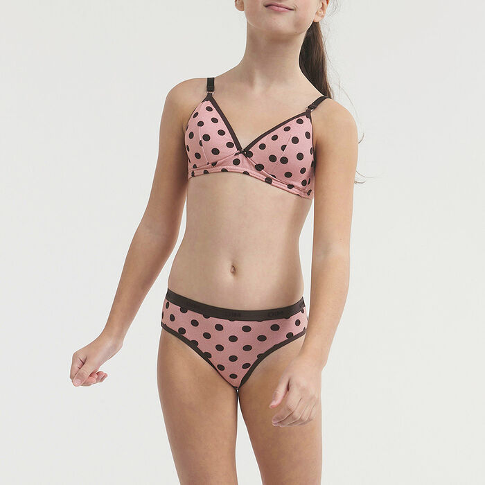 Girls' non-wired polka dot cotton bra Chocolat Les Pocket, , DIM