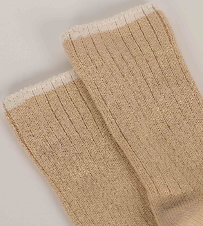 Women's plain rib knit socks Vanilla Beige Dim Bamboo, , DIM