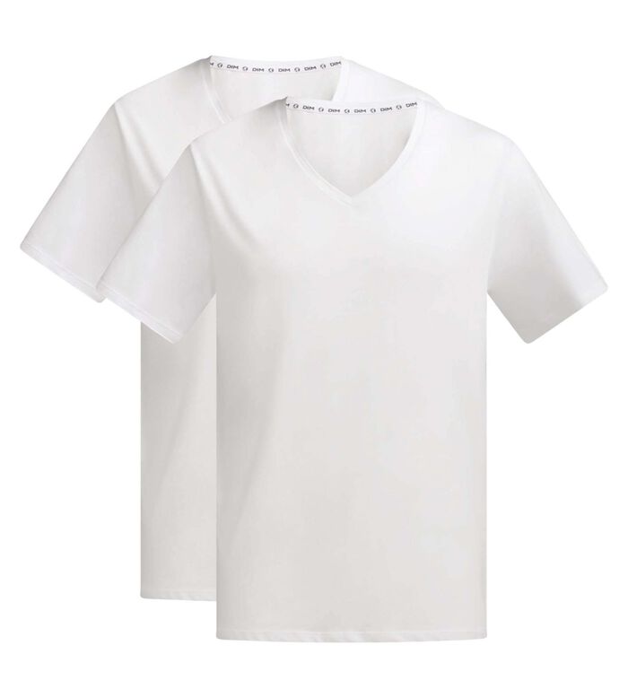 2er-Pack weiße Herren-T-Shirts aus Bio-Baumwolle mit V-Ausschnitt - DIM Good, , DIM