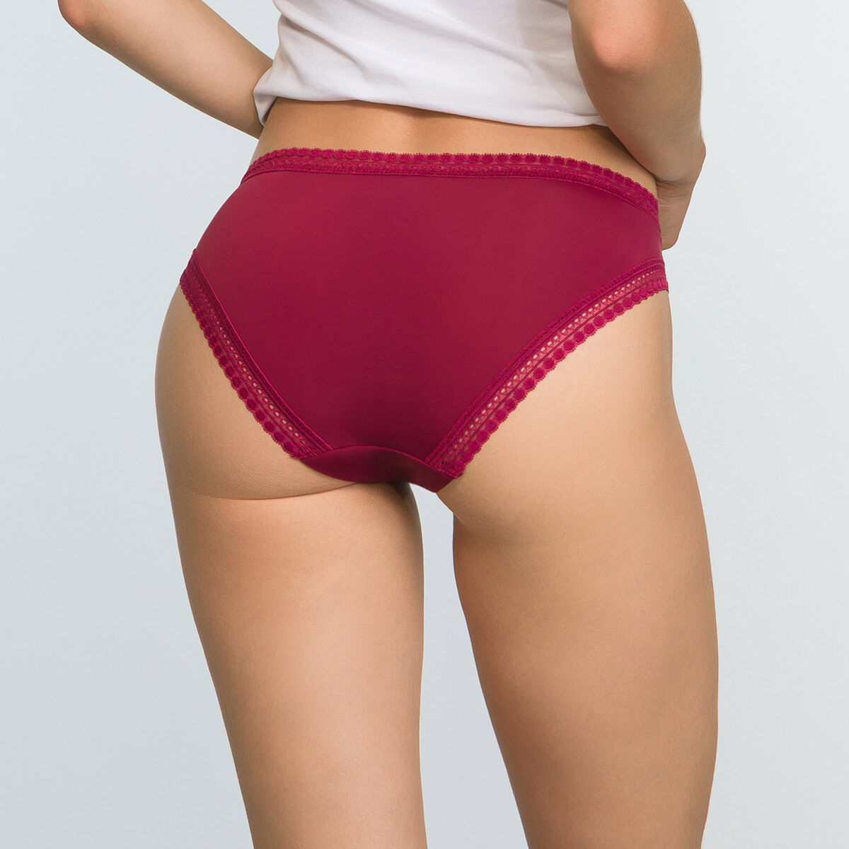 Cherry red microfiber brief Micro Lace Panty Box