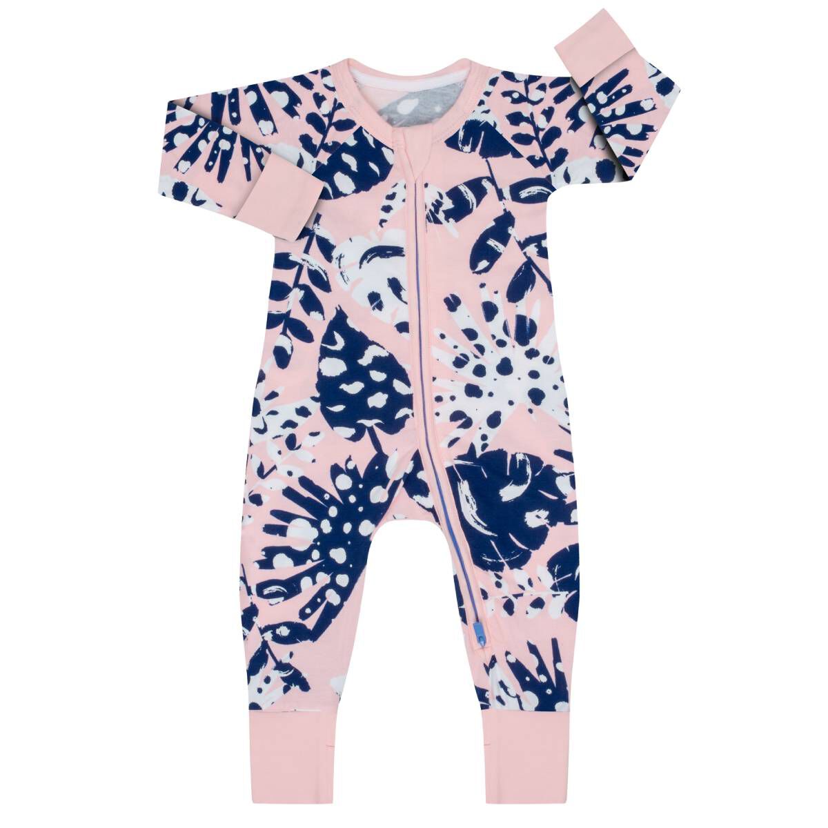 Pink Tropical Print Cotton Stretch Zipped Pyjama Dim Baby