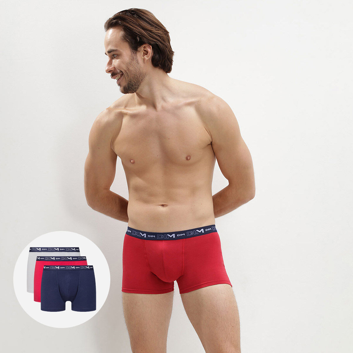 Pack de 3 b xers para hombre azul rojo y acero Coton Stretch