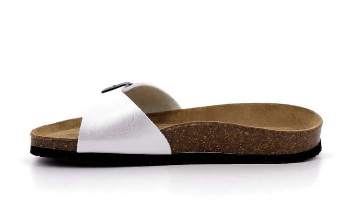 Pair of white leather and cork mules, , DIM