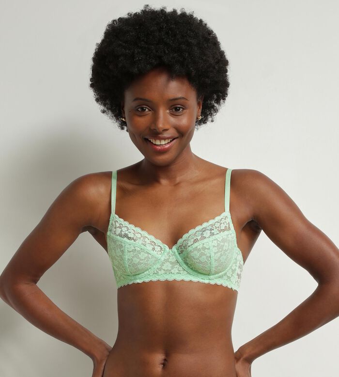 Women's underwired bra in green floral lace Daisy lace, , DIM