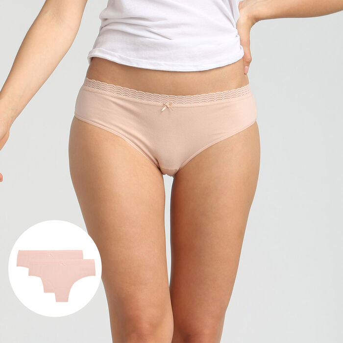 Body Touch Cotton pack of 2 stretch cotton thongs nude/white