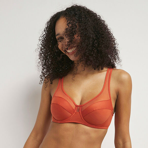 Women's knickers in microfibre and tulle colour Terracotta Generous Dim