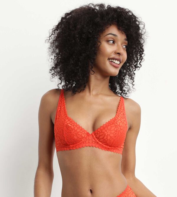 Underwire floral lace bra in flame-red Daily Dentelle