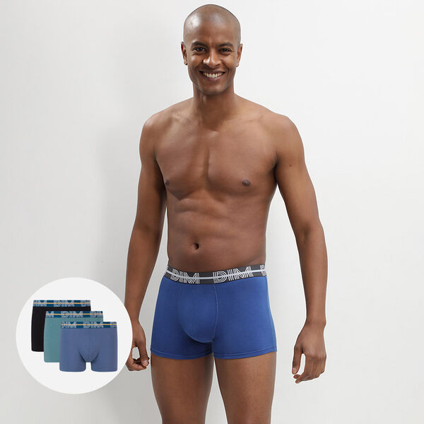 Dim Powerful 3 pack stretch cotton trunks in blue and black with