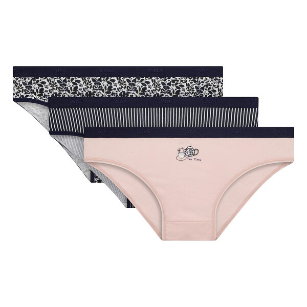 Pack of 3 pairs of Les Pockets stretch cotton bikini knickers in pretty pink
