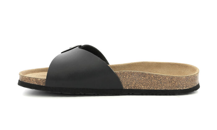 Pair of black leather and cork mules, , DIM