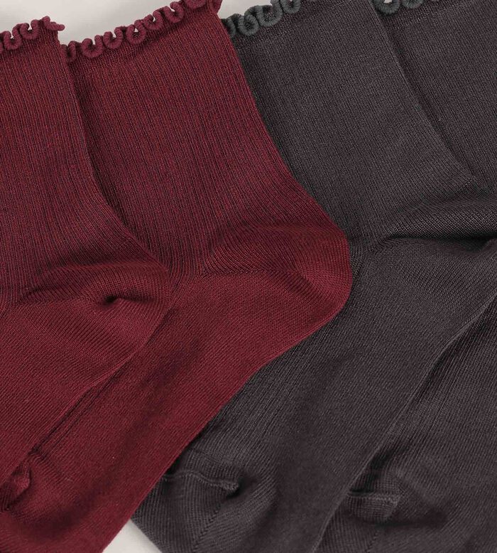 Pack of 2 Red Dim Modal Women's Ruffle Socks, , DIM