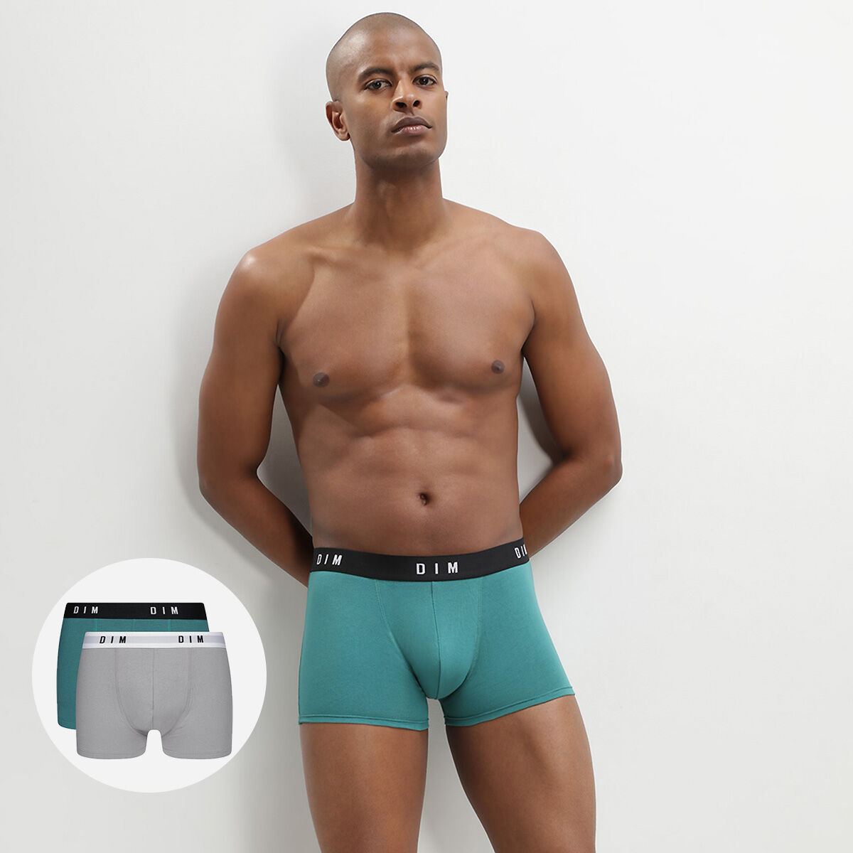 Dim Originals Pack of 2 men s boxers in stretch cotton in steel emerald green