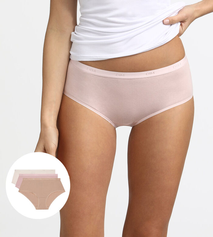 Les Pockets Pack of 3 women's boxers in beige stretch cotton with stripes