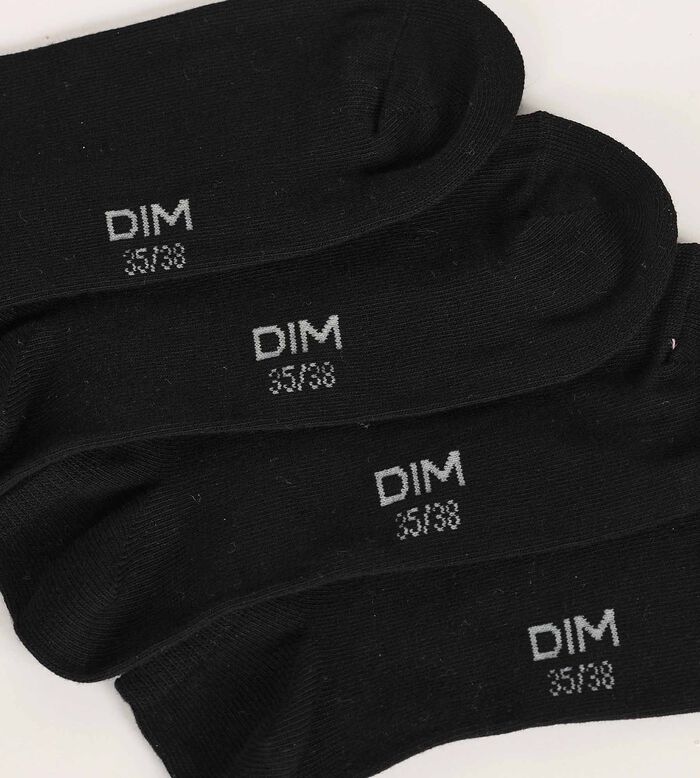 Pack of 3 Women's Short Socks Black Dim Cotton, , DIM