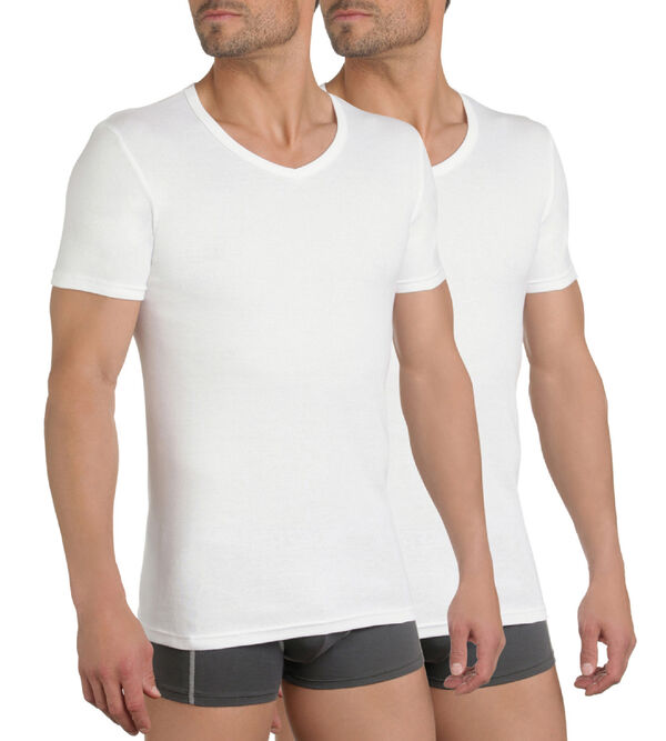 Pack of 2 white EcoDIM V-neck T-shirts in pure cotton
