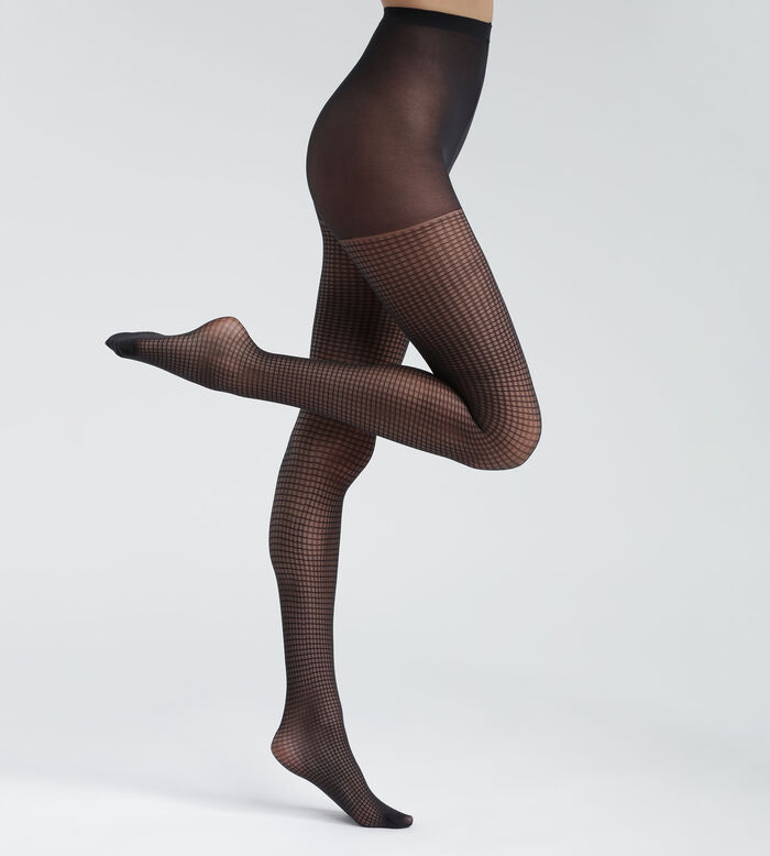 Dim Style 36D black plumetis fancy tights with white polka dots