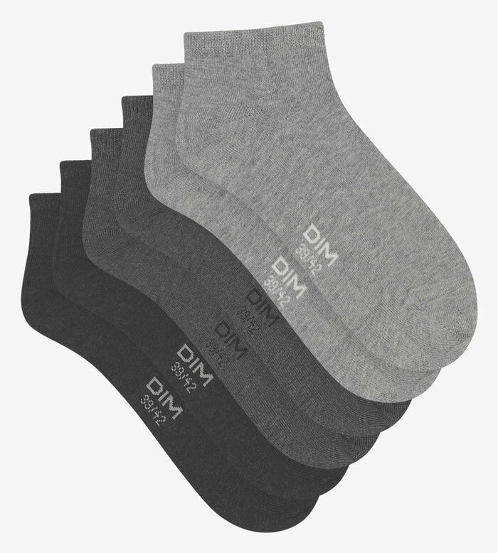 Pack of 3 pairs of Dim Coton Anthracite short socks, , DIM