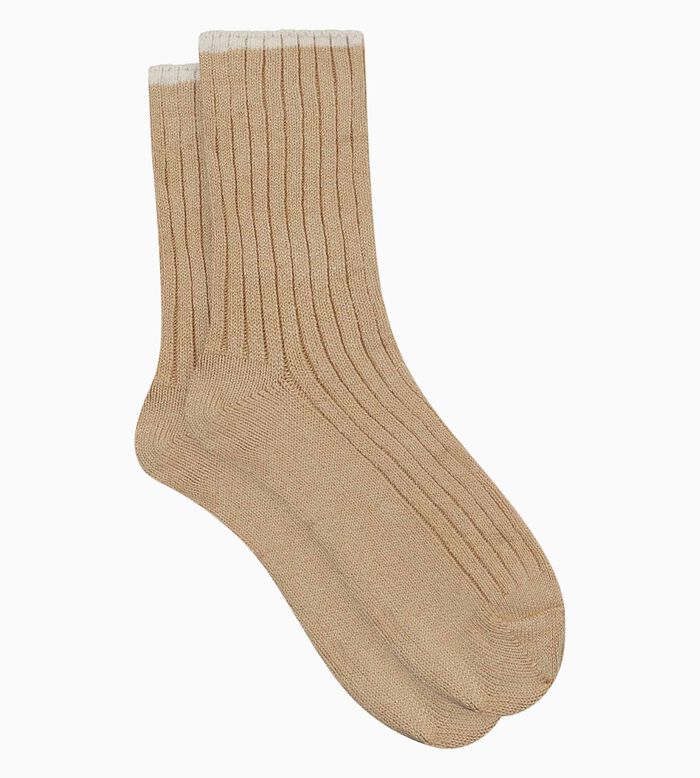 Women's plain rib knit socks Vanilla Beige Dim Bamboo, , DIM