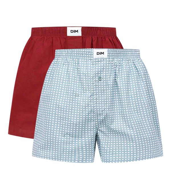 Pack of 2 men's organic cotton boxer shorts with Green Gingham pattern by  Dim Green Bio