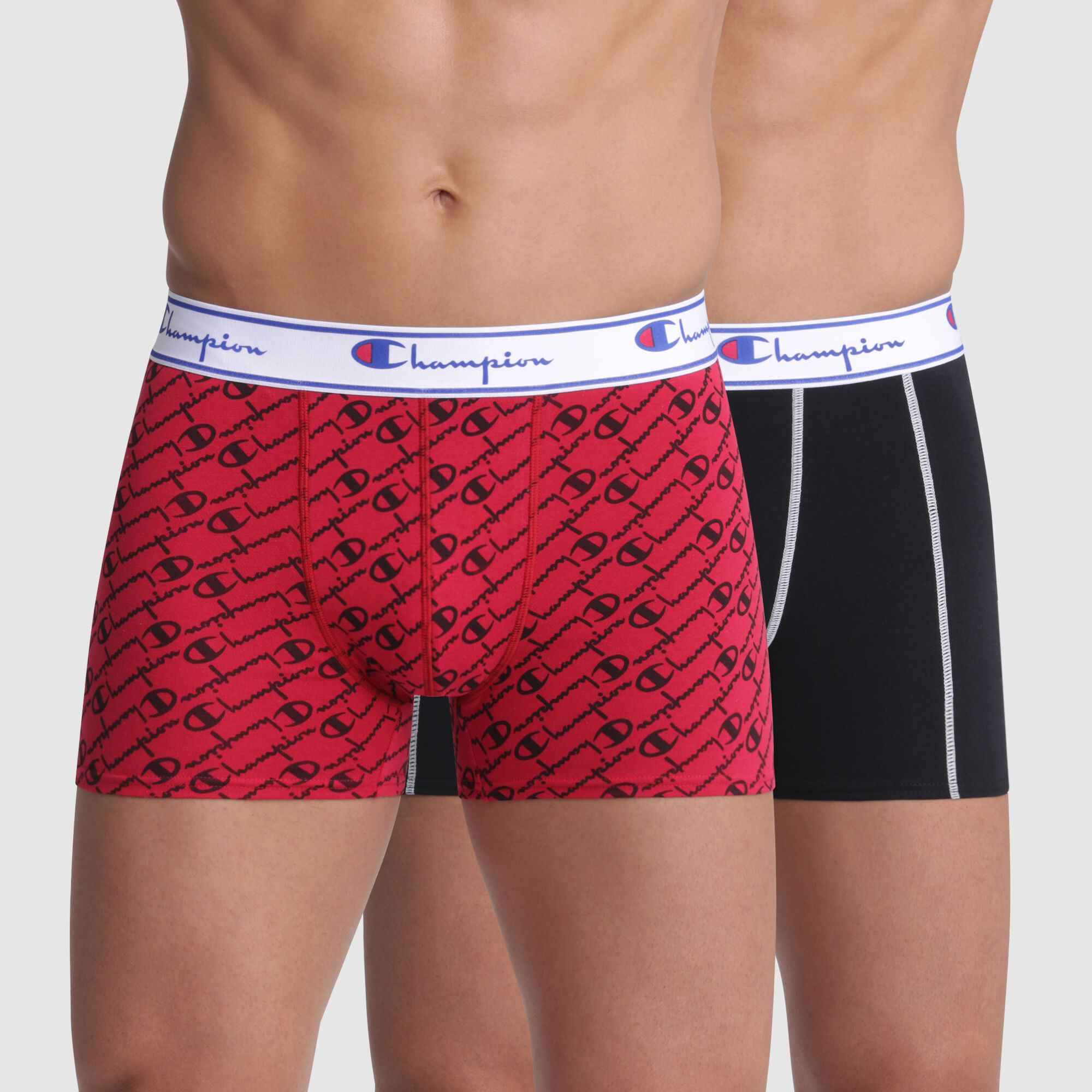 Lot de deux boxers Rouge Imprime et Noir pour homme en coton Champion