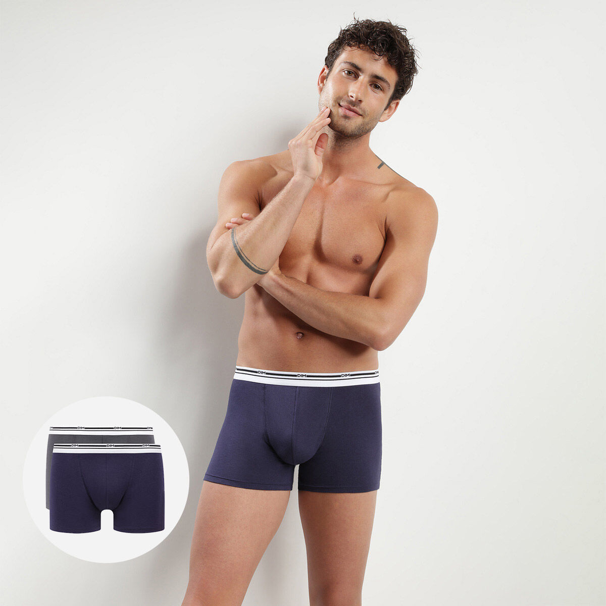 Pack of 3 men's Classic Colours stretch cotton boxers in Blue and Grey